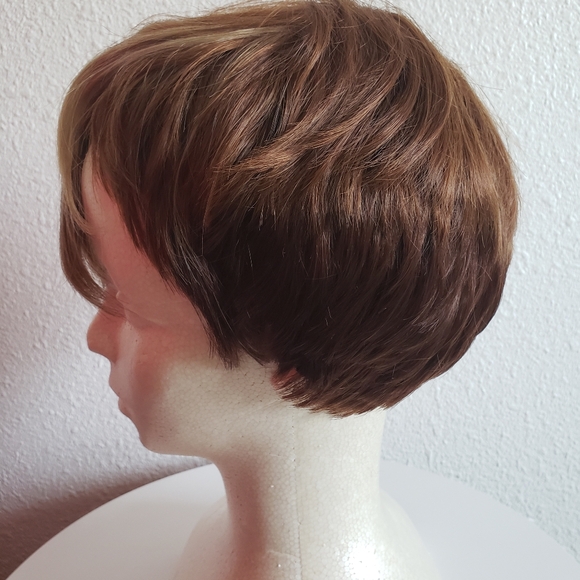 #New Short Pixie Cut Wig Mixed Blondy Brown Bangs Synthetic - Picture 6 of 12